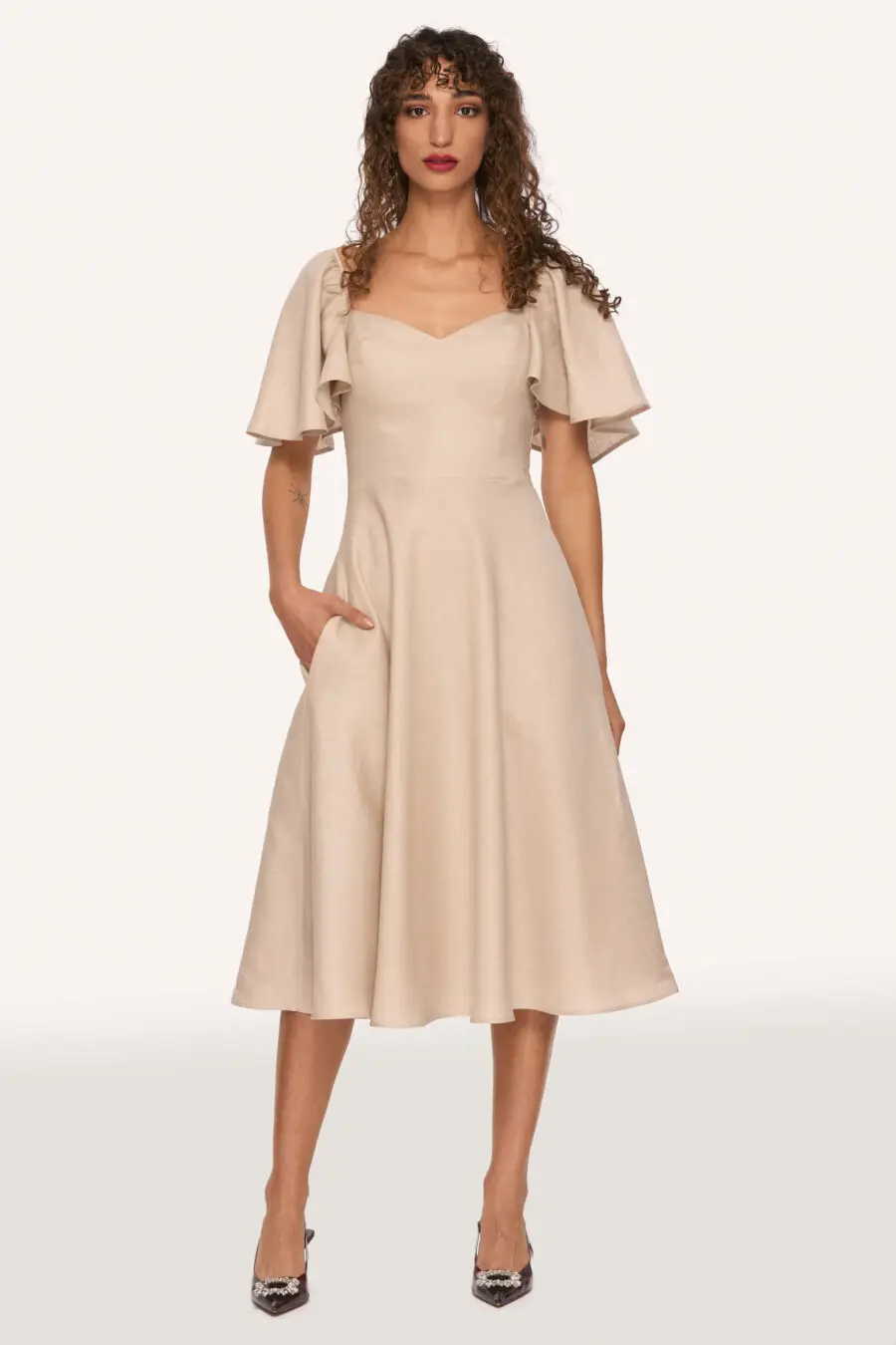 Nehanda sweetheart dress in beige - DISCLAIMER: Please note that all items within the Archive Sale are not eligible for returns. Some of the items in the Archive Sale may be production samples and may have been used for the collection photoshooting. It may have small flaws, however no rips or anything major that would make the iten unsuitable for wear. If you would like to receive photos of the item you are ordering, please feel free to get in touch and we will gladly photograph it for you.