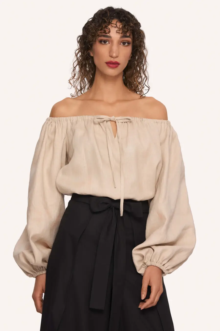 Oodgeroo peasant shirt in beige - DISCLAIMER: Please note that all items within the Archive Sale are not eligible for returns. Some of the items in the Archive Sale may be production samples and may have been used for the collection photoshooting. It may have small flaws, however no rips or anything major that would make the iten unsuitable for wear. If you would like to receive photos of the item you are ordering, please feel free to get in touch and we will gladly photograph it for you.