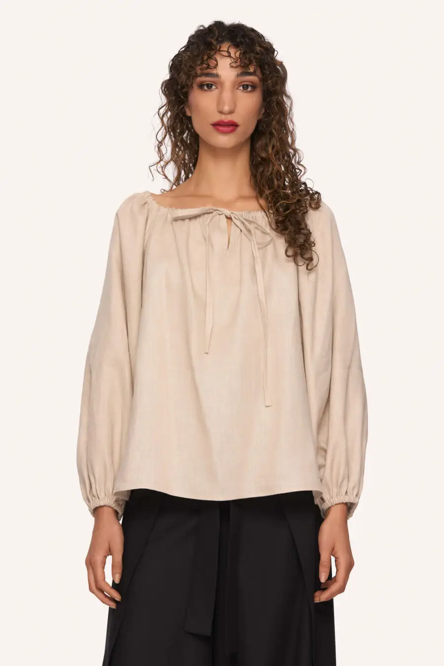 Oodgeroo peasant shirt in beige - DISCLAIMER: Please note that all items within the Archive Sale are not eligible for returns. Some of the items in the Archive Sale may be production samples and may have been used for the collection photoshooting. It may have small flaws, however no rips or anything major that would make the iten unsuitable for wear. If you would like to receive photos of the item you are ordering, please feel free to get in touch and we will gladly photograph it for you.
