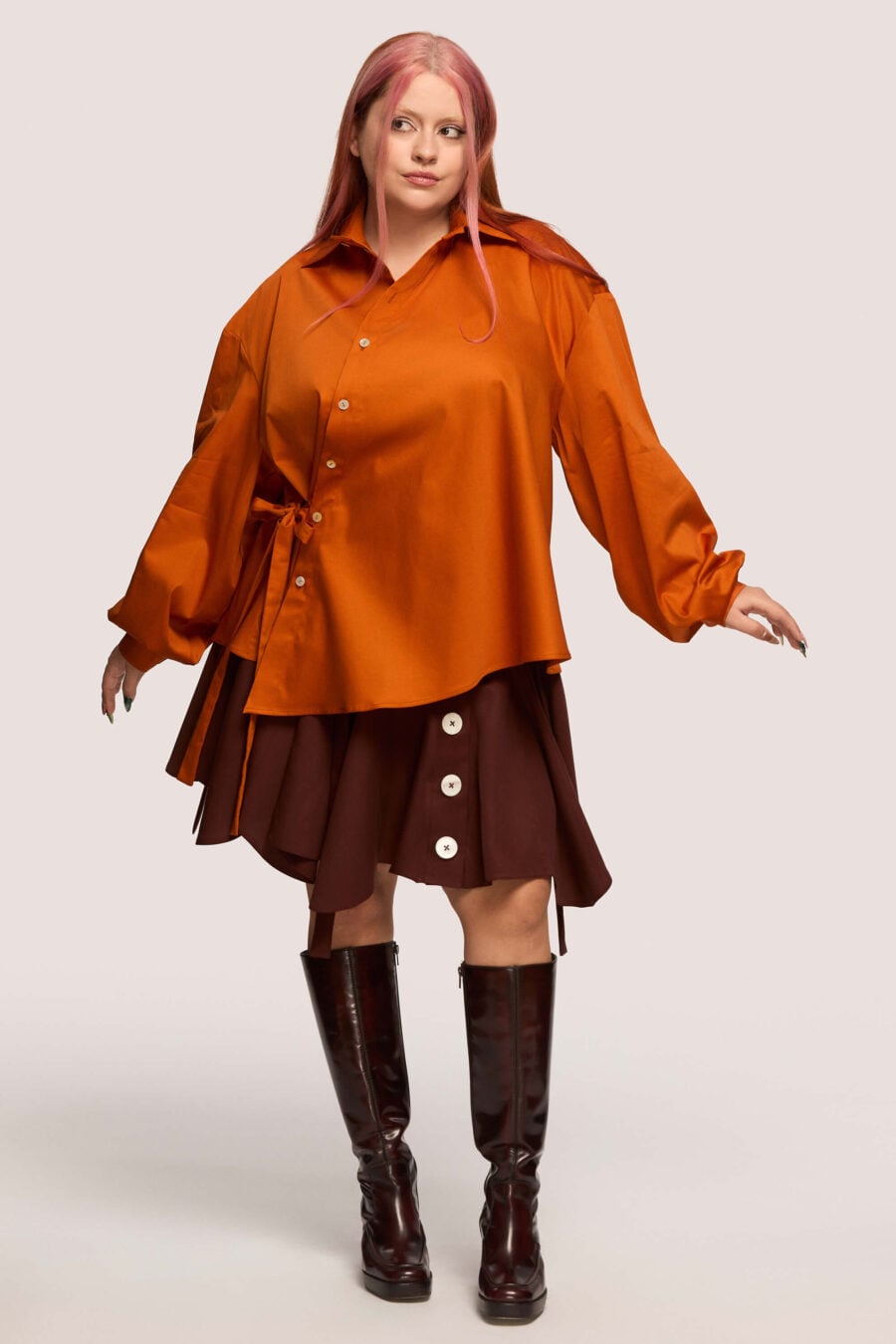 What The Water Gave Me asymmetrical shirt in marigold - Designed for movement, for the days that start too early and the nights that end too late.