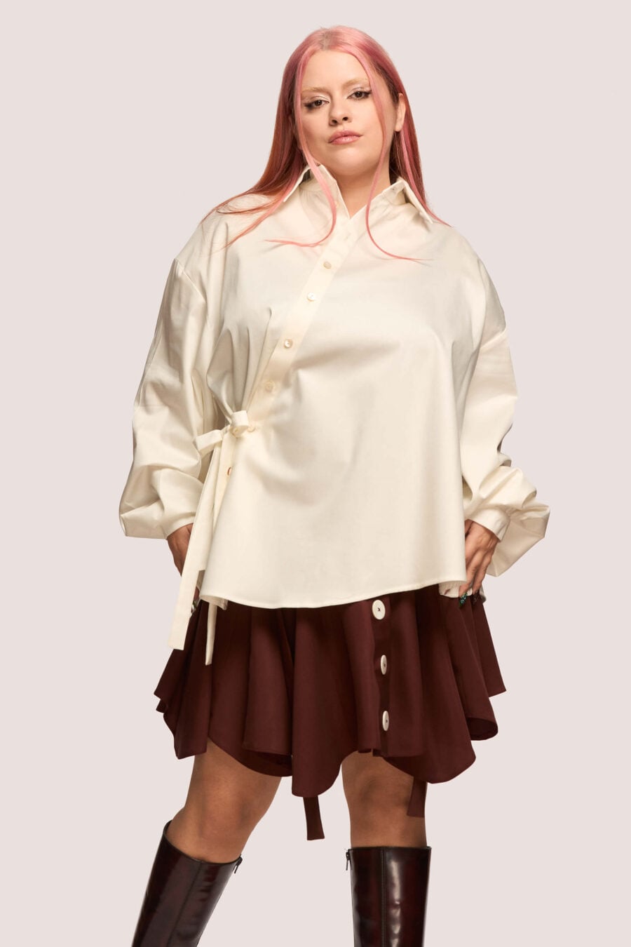 What The Water Gave Me asymmetrical shirt in pearl - Designed for movement, for the days that start too early and the nights that end too late.
