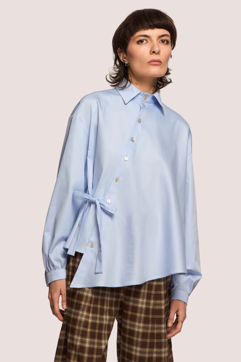 What The Water Gave Me Asymmetrical Shirt In Sky Blue - Loud Bodies